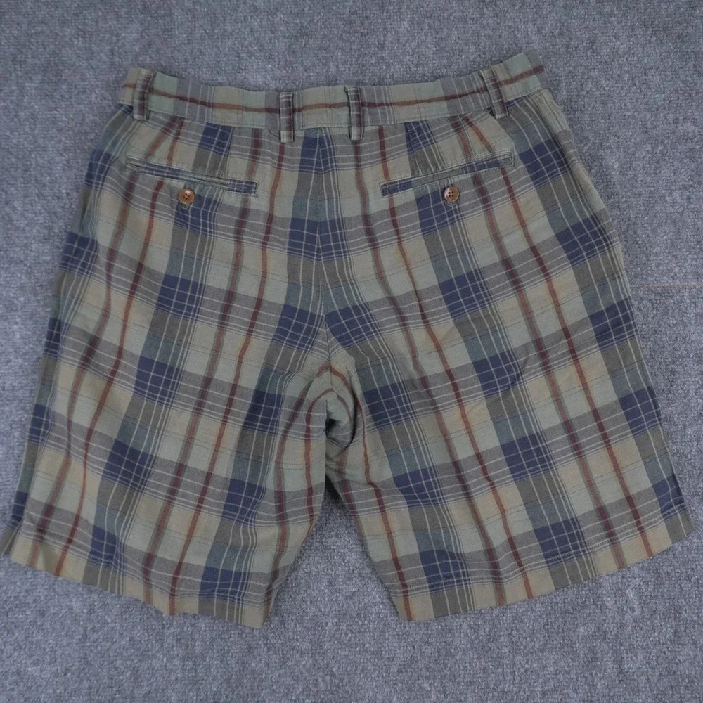 Banana Republic Shorts Mens 35 Bundle Plaid‎ Green Navy Blue Linen Cotton Chino